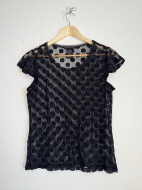 Black Polka Dot Mesh Short Sleeve Tee